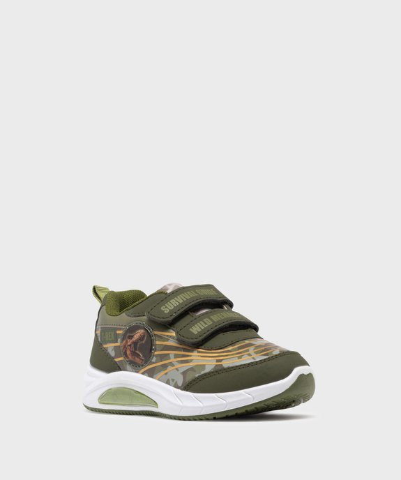 Baskets basses à scratch imprimé camo et T-rex garçon vue2 - JURASSIC WORLD - GEMO