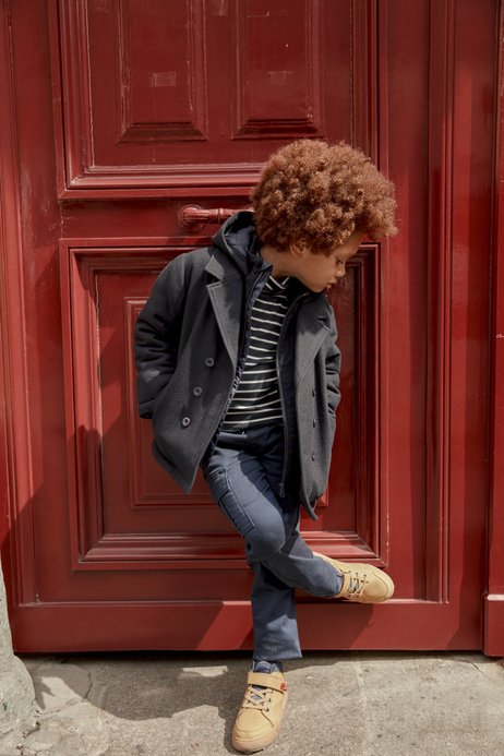 Look manteau LuluCastagnette, tee-shirt, pantalon cargo et chaussures pour garçon  - GEMO