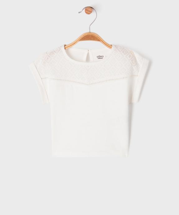 Tee-shirt manches courtes avec haut brodé bébé fille vue1 - GEMO 4G BEBE - GEMO