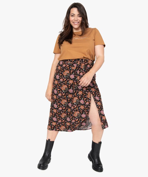Jupe femme grande taille à motifs fleuris fendue sur l’avant vue5 - GEMO (G TAILLE) - GEMO