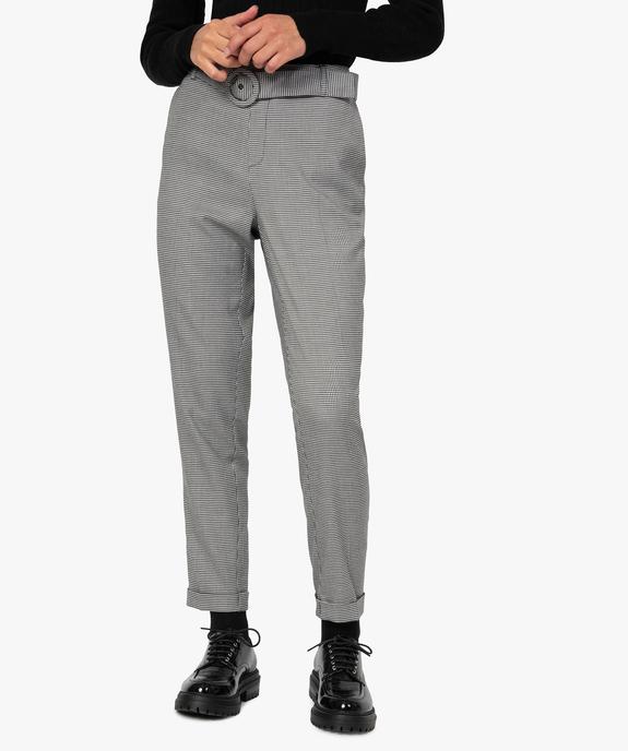 Pantalon femme pied-de-poule à ceinture et revers vue1 - GEMO(FEMME PAP) - GEMO