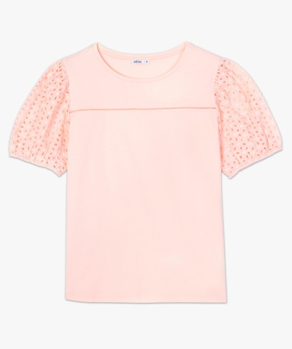 Tee-shirt femme à manches bouffantes en broderie anglaise vue4 - GEMO(FEMME PAP) - GEMO