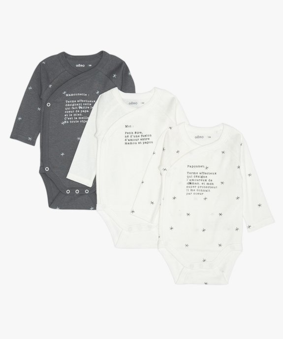 Body bébé à manches longues ouverture devant (lot de 3) vue1 - GEMO 4G BEBE - GEMO