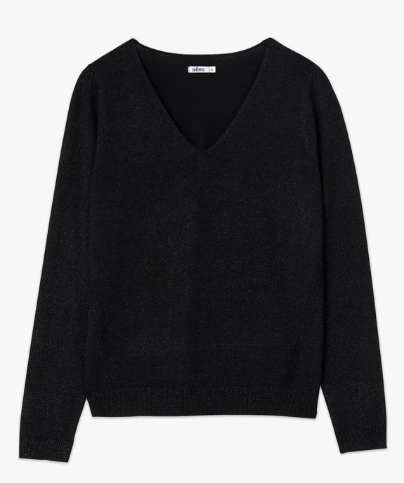 Pull femme à paillettes avec col V vue4 - GEMO 4G FEMME - GEMO