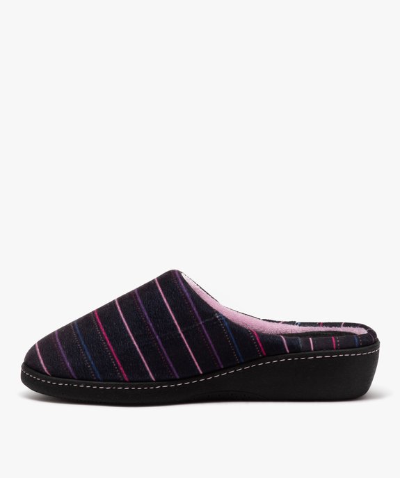 Chaussons femme mules confort à semelle compensée en velours rayé - Isotoner  vue3 - ISOTONER - GEMO