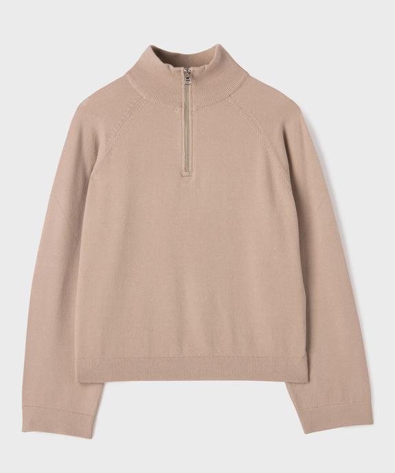 Pull col camionneur zippé en maille fine fille vue1 - GEMO (JUNIOR) - GEMO