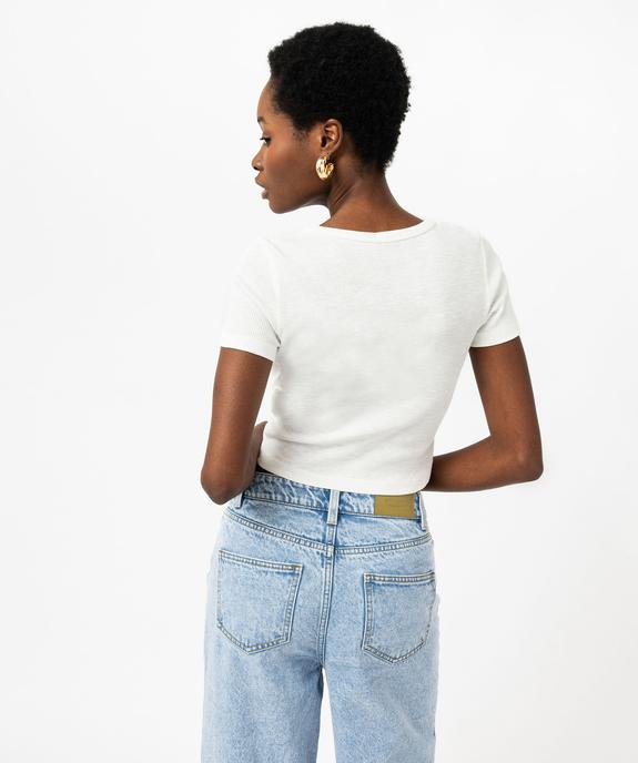Tee-shirt manches courtes cropped en maille côtelée femme vue3 - GEMO(FEMME PAP) - GEMO