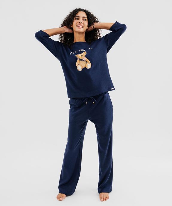 Pyjama en maille douillette avec ourson sur l’avant femme - LuluCastagnette vue2 - LULUCASTAGNETTE - GEMO