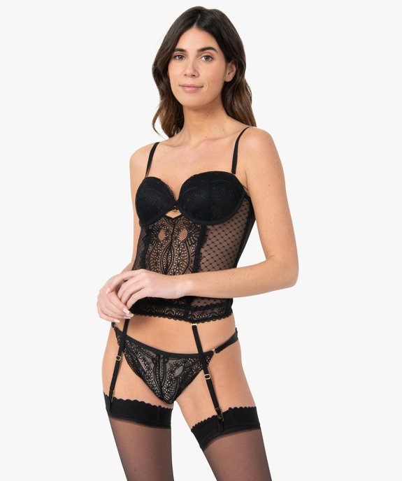 Guêpière en dentelle avec jarretelles amovibles vue3 - GEMO(HOMWR FEM) - GEMO