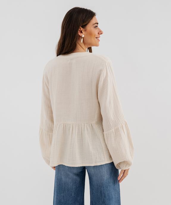 Blouse manches longues en gaze de coton femme vue3 - GEMO(FEMME PAP) - GEMO