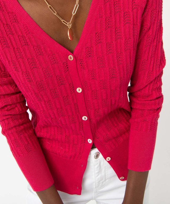 Gilet femme à col V en fine maille fantaisie  vue2 - GEMO(FEMME PAP) - GEMO