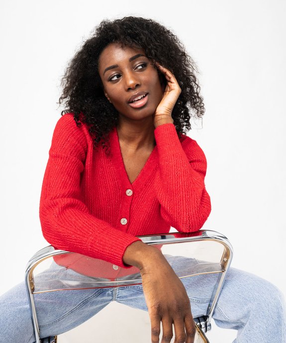 Gilet à col V en maille ajourée femme vue1 - GEMO(FEMME PAP) - GEMO