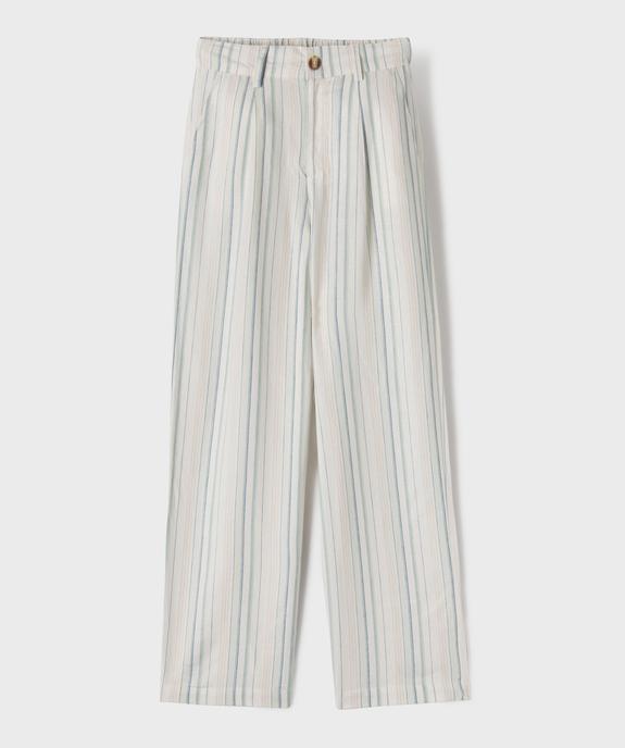 Pantalon large en viscose et lin rayé fille vue1 - GEMO (JUNIOR) - GEMO