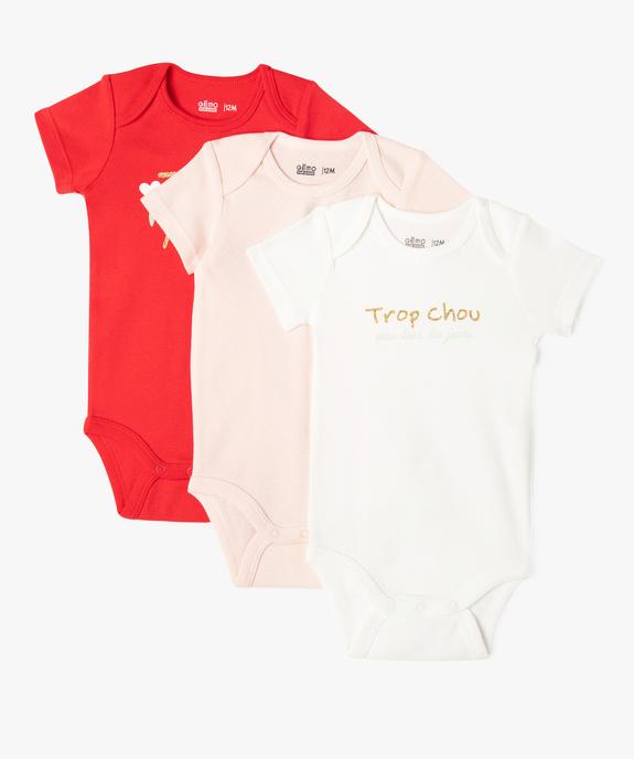 Body à manches courtes avec message pailleté bébé fille (lot de 3) vue1 - GEMO 4G BEBE - GEMO
