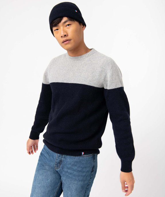 Pull homme bicolore en maille 3D innovante vue2 - GEMO (HOMME) - GEMO