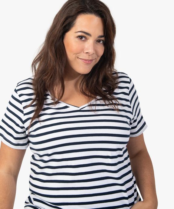 Tee-shirt femme grande taille à col V et manches courtes vue2 - GEMO (G TAILLE) - GEMO
