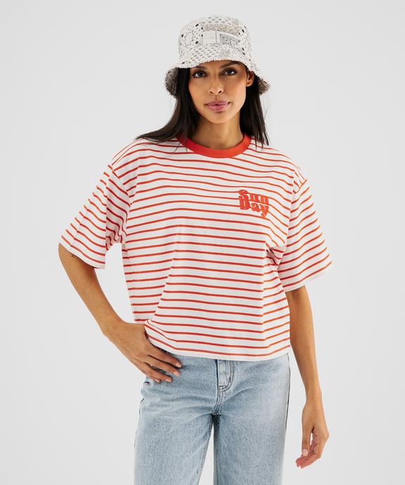 Tee-shirt manches courtes rayé coupe oversize femme vue1 - GEMO 4G FEMME - GEMO