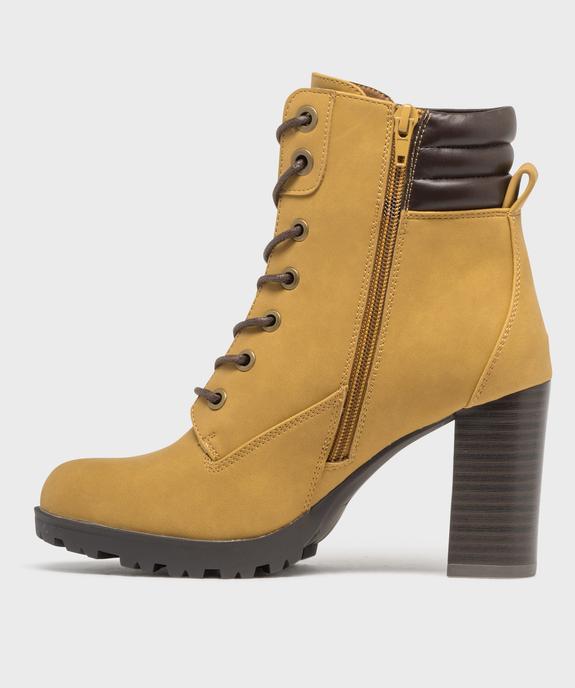 Bottines femme à talon haut avec col matelassé à zip et à lacets ronds cirés vue3 - GEMO(URBAIN) - GEMO