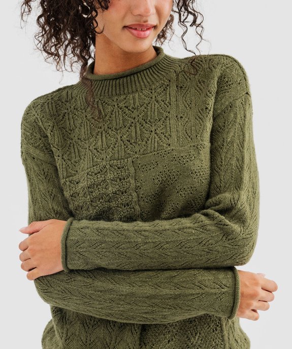 Pull en maille fantaisie ajourée finitions roulottées femme vue2 - GEMO(FEMME PAP) - GEMO
