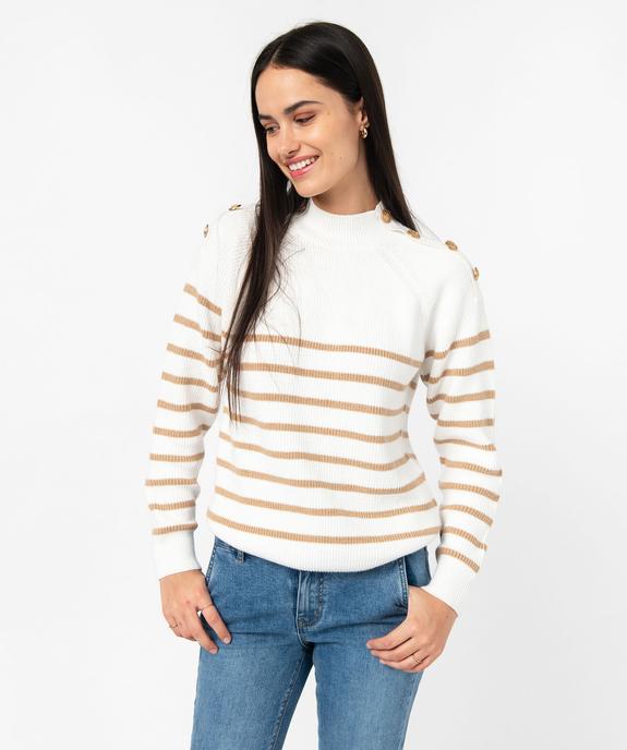 Pull rayé avec boutons sur les épaules femme vue2 - GEMO 4G FEMME - GEMO
