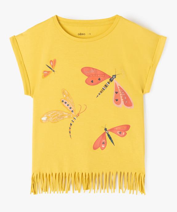 Tee-shirt fille à manches courtes et franges 100% coton biologique vue1 - GEMO 4G FILLE - GEMO