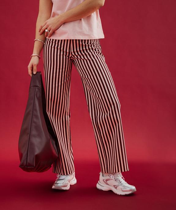 Pantalon large à rayures en coton stretch femme vue2 - GEMO(FEMME PAP) - GEMO