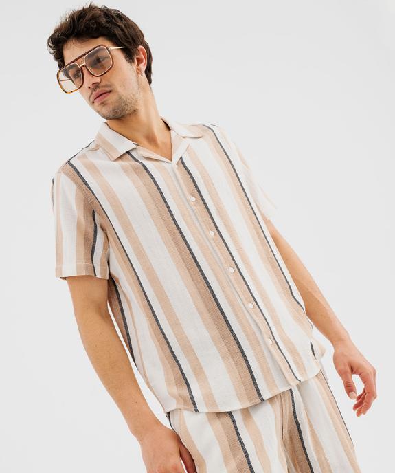 Chemise manches courtes et col cubain à rayures homme vue1 - GEMO (HOMME) - GEMO