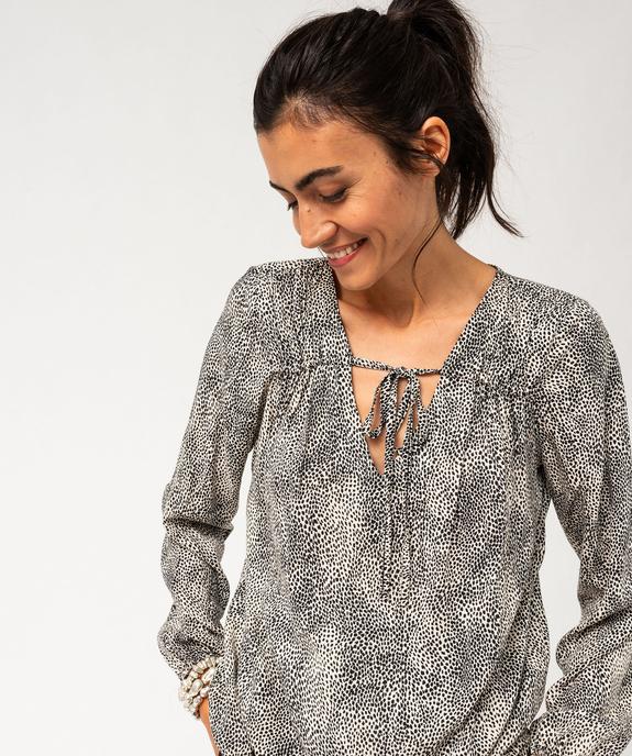 Blouse fluide imprimée avec liens à nouer femme vue2 - GEMO(FEMME PAP) - GEMO