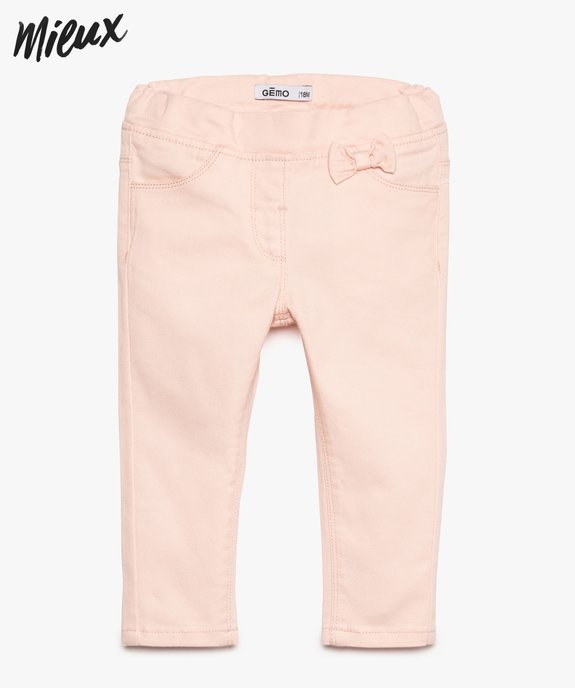 Pantalon bébé fille avec taille élastique réglable et petit nœud en coton bio vue1 - GEMO 4G BEBE - GEMO