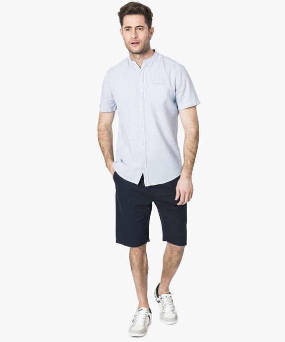 Chemise en lin rayée à manches courtes et col mao vue5 - GEMO (HOMME) - GEMO