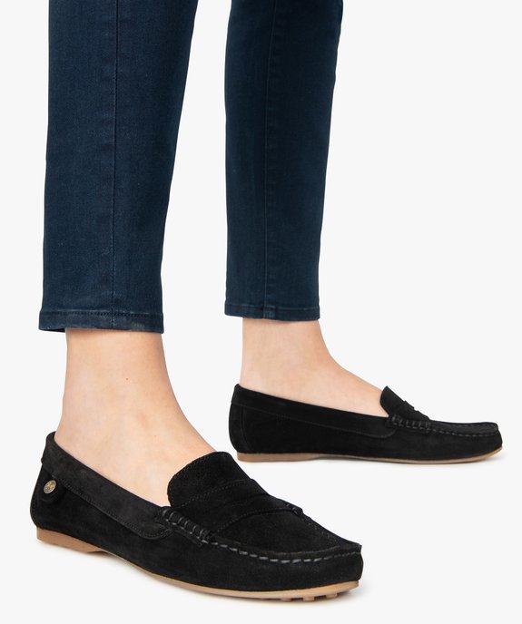 Mocassins femme en cuir uni et semelle à picots vue1 - GEMO (CASUAL) - GEMO