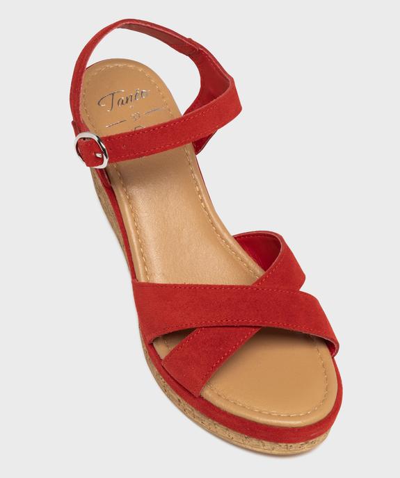 Sandales à brides en cuir métallisé et semelle compensée femme - Tanéo vue5 - TANEO - GEMO