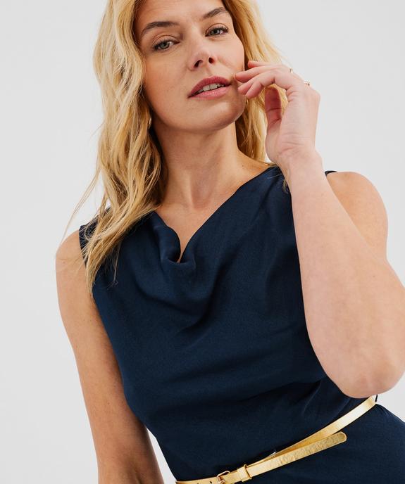 Robe longue sans manches à col bénitier en satin avec ceinture brillante femme vue2 - GEMO(FEMME PAP) - GEMO