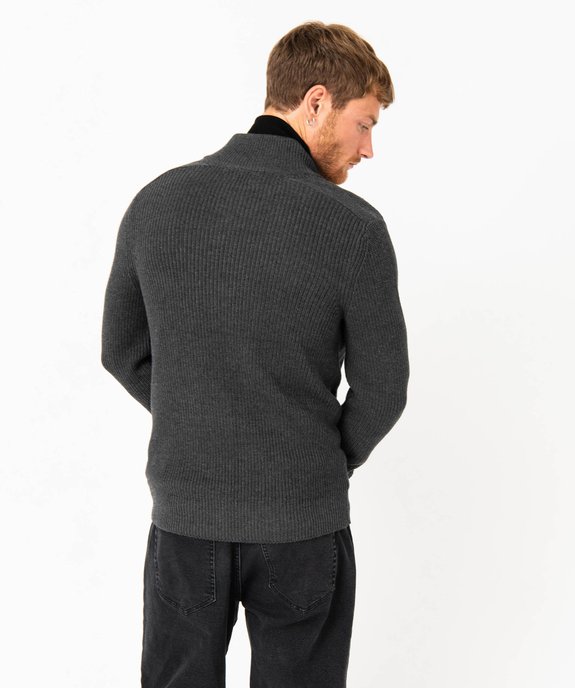 Gilet en maille côtelée à col montant homme vue3 - GEMO (HOMME) - GEMO