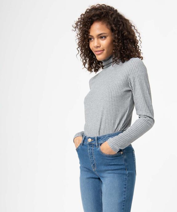 Tee-shirt femme en maille côtelée manches longues et col montant vue1 - GEMO 4G FEMME - GEMO