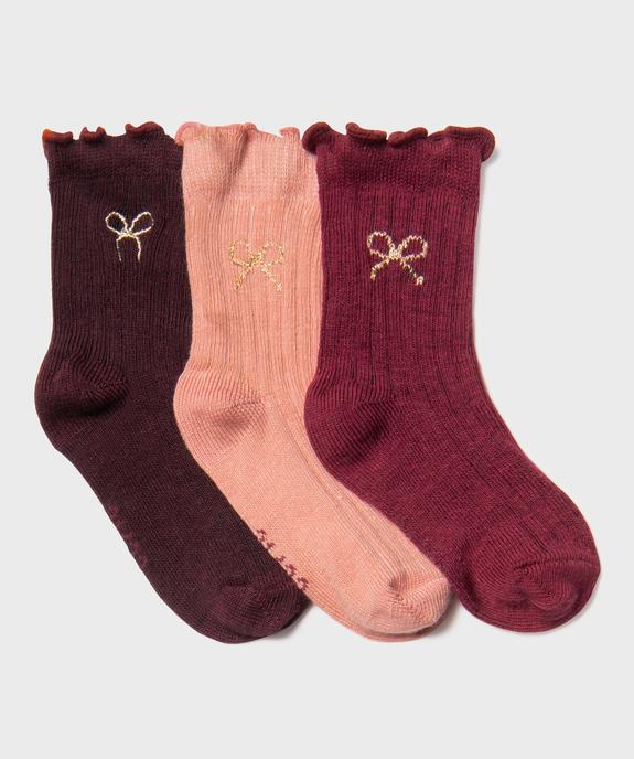 Chaussettes avec motif noeud et finitions froncées bébé fille (lot de 3) - GEMO 4G BEBE Chaussettes avec motif noeud et finitions froncées bébé fille (lot de 3) vue1 - GEMO 4G BEBE - GEMO
