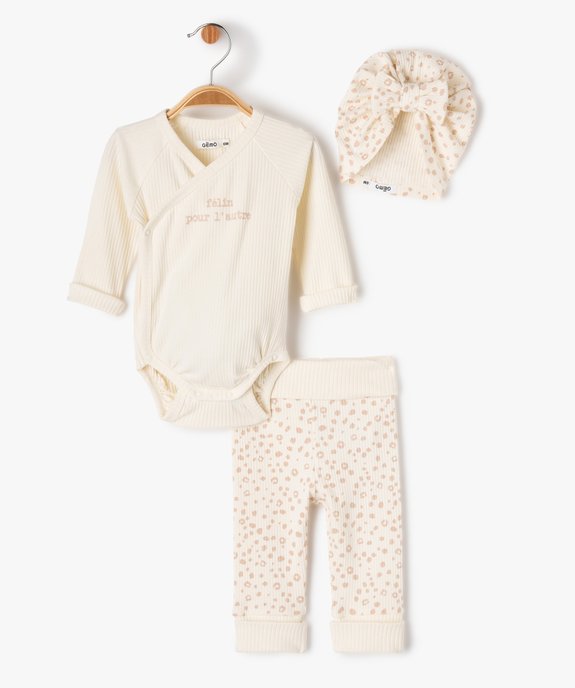 Ensemble de naissance évolutif 3 pièces : body + legging + bonnet vue2 - GEMO 4G BEBE - GEMO