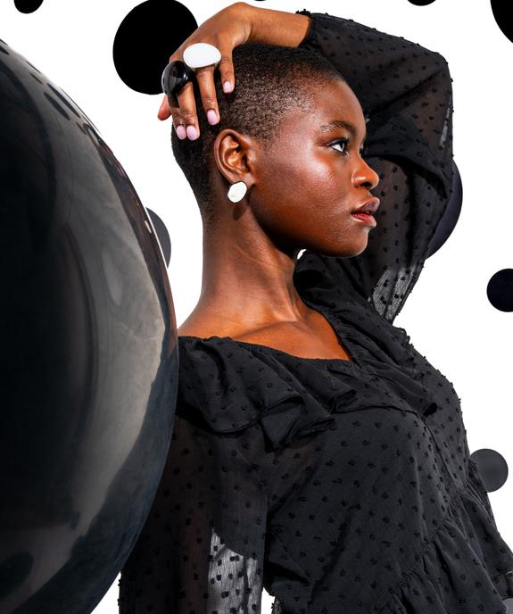 Chemise en voile à motifs plumetis coupe courte femme vue2 - GEMO(FEMME PAP) - GEMO