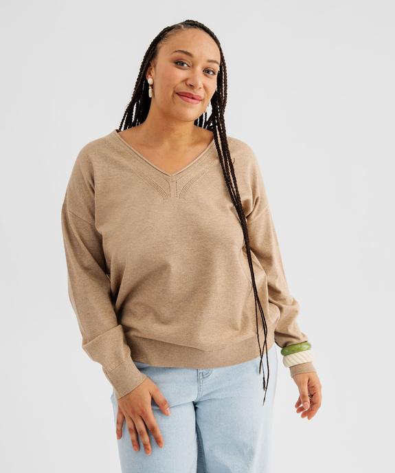 Pull fin col V en maille pailletée femme grande taille vue1 - GEMO (G TAILLE) - GEMO