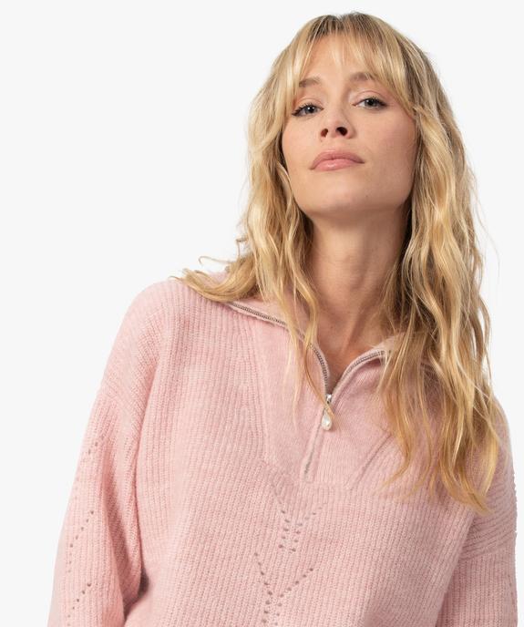 Pull femme avec col camionneur zippé vue2 - GEMO 4G FEMME - GEMO