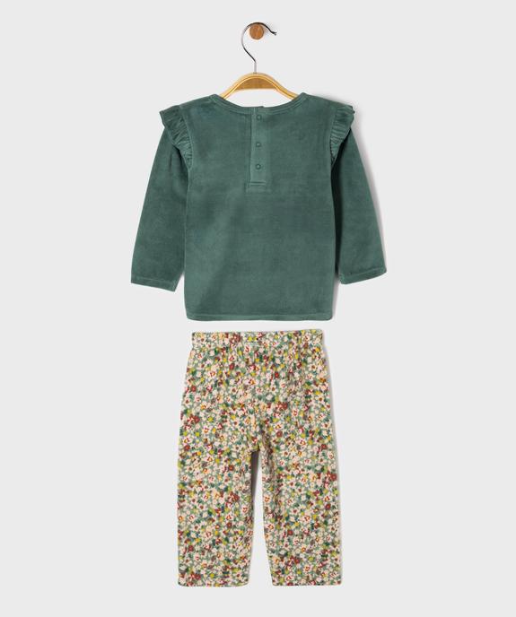 Pyjama en velours 2 pièces à motifs fleuris bébé fille vue4 - GEMO 4G BEBE - GEMO