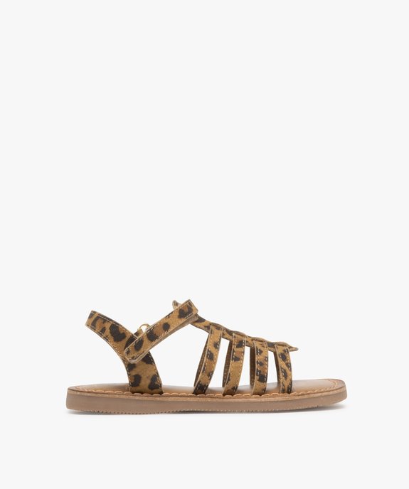 Sandales en cuir imprimé léopard avec bride scratch fille  vue1 - TANEO - GEMO