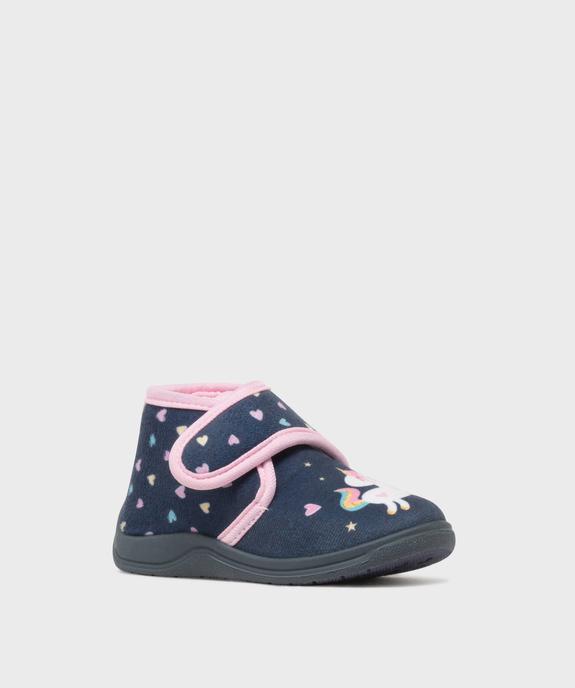 Chaussons en velours montant à scratch imprimé licorne fille vue2 - GEMO (ENFANT) - GEMO
