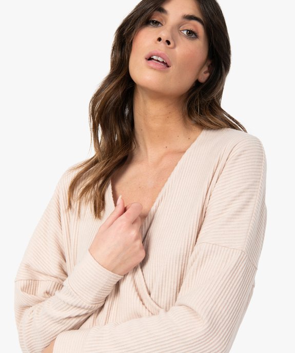 Haut de pyjama femme cache-cœur en maille côtelée extra douce vue2 - GEMO(HOMWR FEM) - GEMO