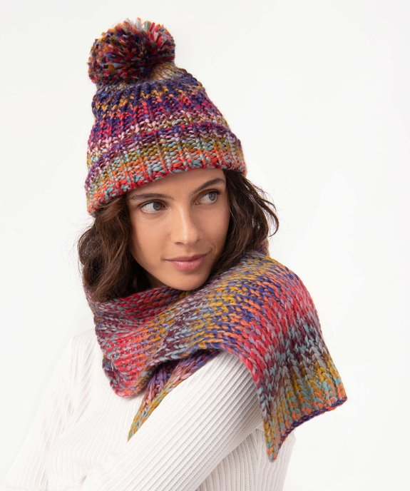 Bonnet femme en maille multicolore avec pompon vue6 - GEMO (ACCESS) - GEMO
