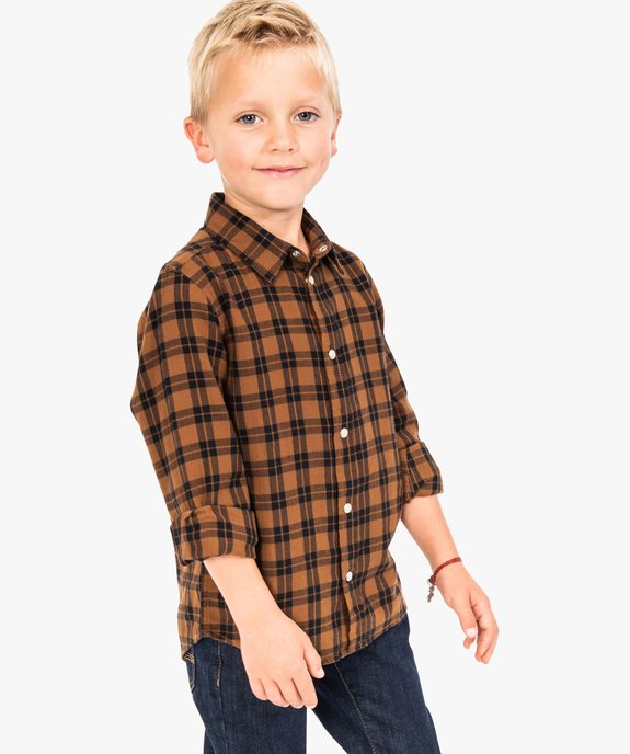 Chemise garçon marron à carreaux et boutons pression fantaisie vue1 - GEMO (ENFANT) - GEMO