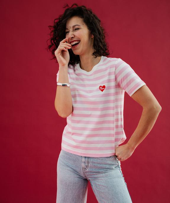 Tee-shirt manches courtes avec motif coeur velours femme vue4 - GEMO(FEMME PAP) - GEMO