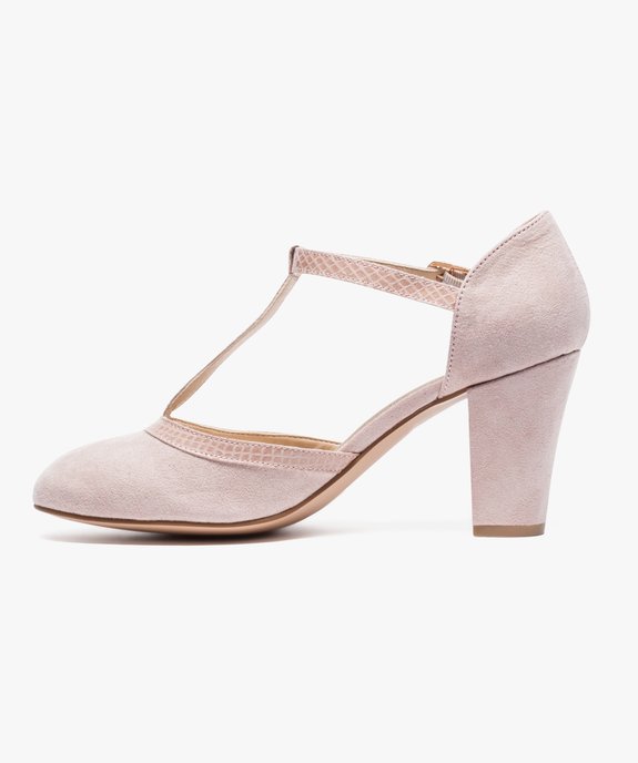 Escarpins femme à talon dessus en suédine et bride vernie style Salomé vue3 - VALENTINA BALDA - GEMO