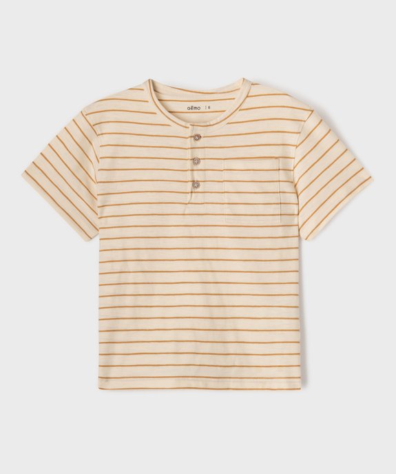Tee-shirt manches courtes rayé à col tunisien garçon vue1 - GEMO (ENFANT) - GEMO