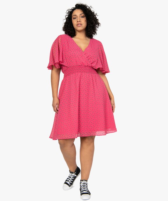Robe femme grande taille en voile à taille smockée et motif fleuri vue5 - GEMO (G TAILLE) - GEMO